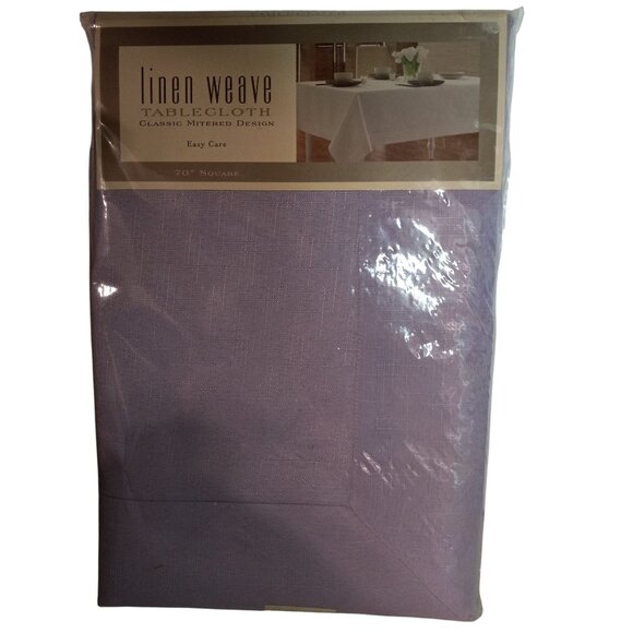 Linen Weave Tablecloth 70" Square Classic Mitered Design Lavender Vintage NEW - Picture 1 of 10